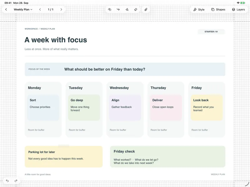 GoatNotes on iPad – Weekly Planning: Organise priorities and tasks on one page.